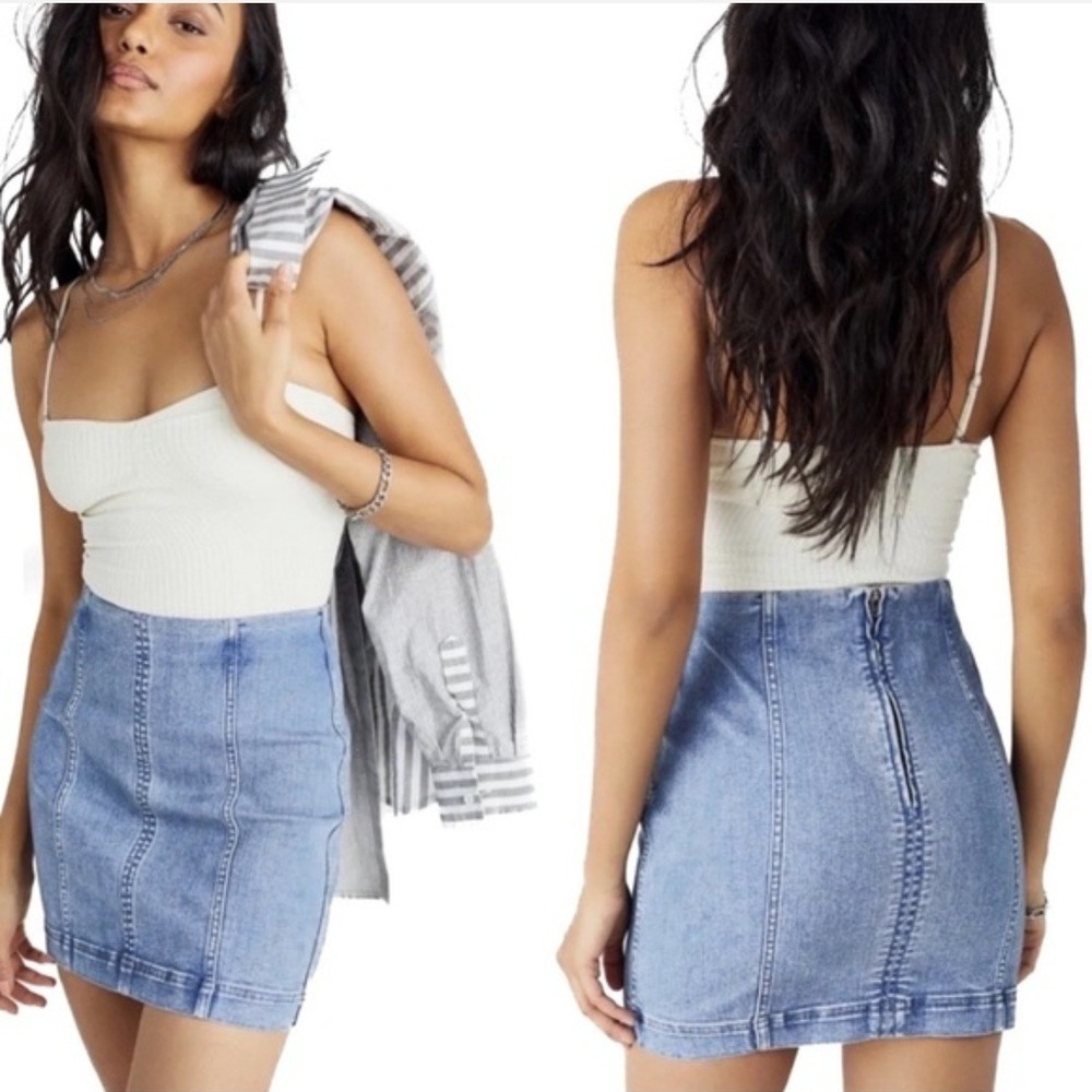 Free People Modern Femme Denim Mini Skirt High Waisted Size 8